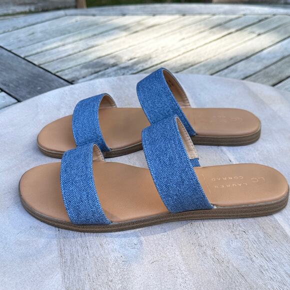 LC Lauren Conrad Shoes - Lauren Conrad Womens Sunstone Slip On Sandals Blue Denim Brown Size 8 New